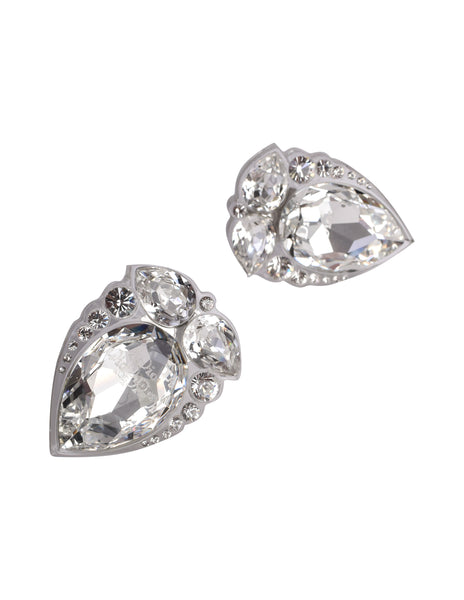 Christian Dior Vintage SS 2004 by John Galliano Clear Crystal Rhinestone Dior Insignia Large Earrings