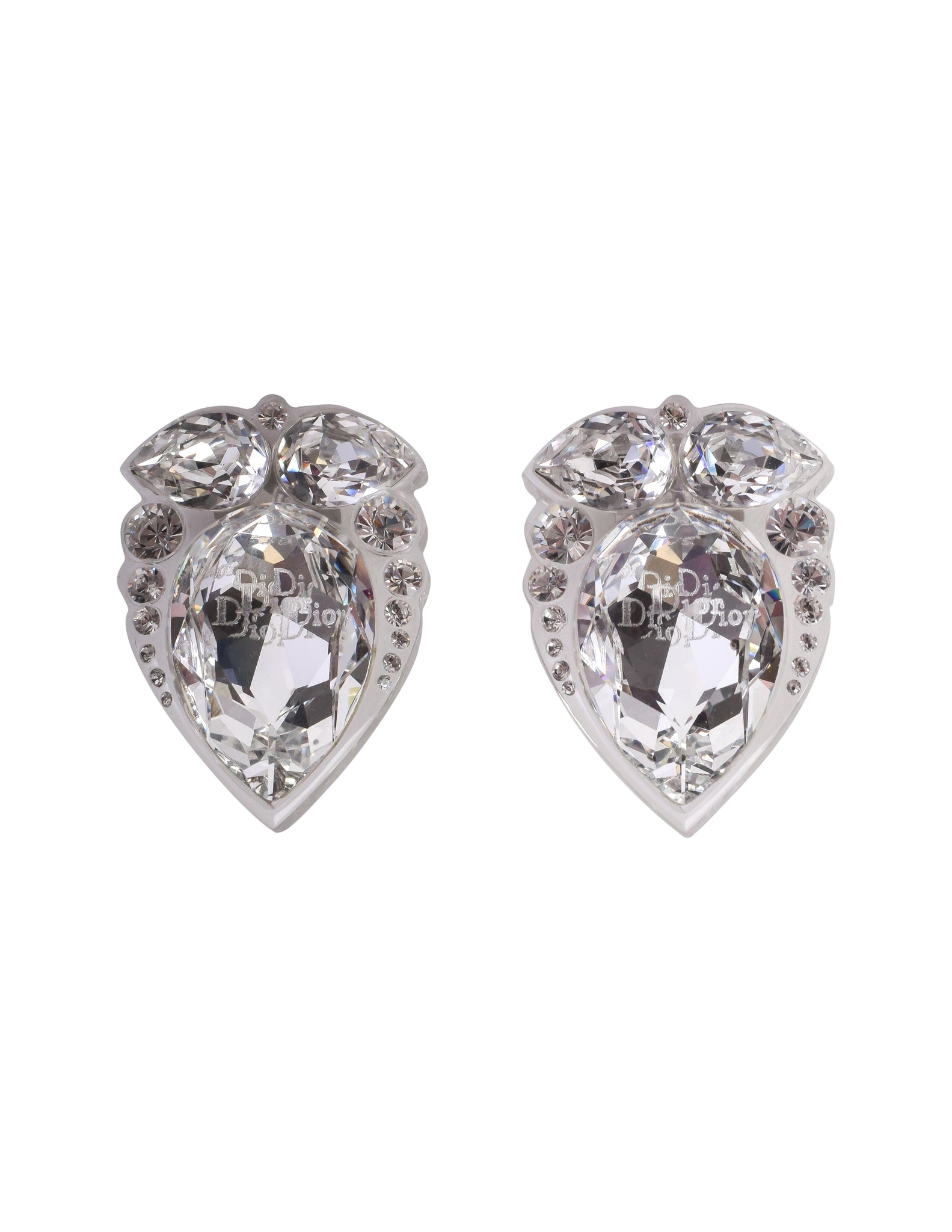 Christian Dior Vintage SS 2004 by John Galliano Clear Crystal Rhinestone Dior Insignia Large Earrings