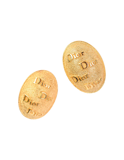 アクセサリー Dior Vintage LOGO Gold pierced earrings Christian Dior Vintage Logo Namesake Golden Textured