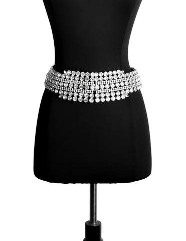 Christian Dior Vintage Wide Rhinestone Silver Belt