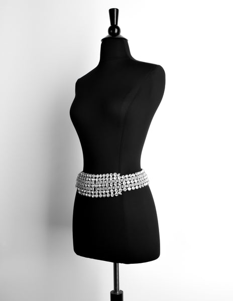 Christian Dior Vintage Wide Rhinestone Silver Belt