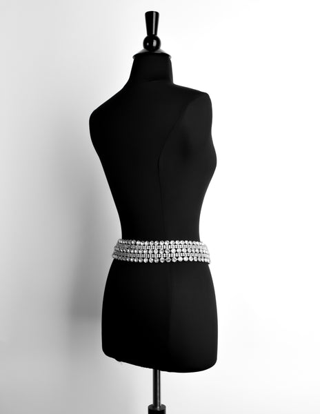 Christian Dior Vintage Wide Rhinestone Silver Belt