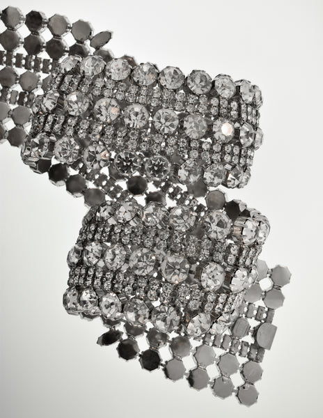 Christian Dior Vintage Wide Rhinestone Silver Belt