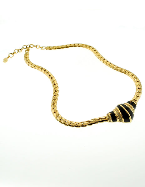 Christian Dior Vintage Black Enamel Rhinestone Gold Necklace - Amarcord Vintage Fashion
 - 3
