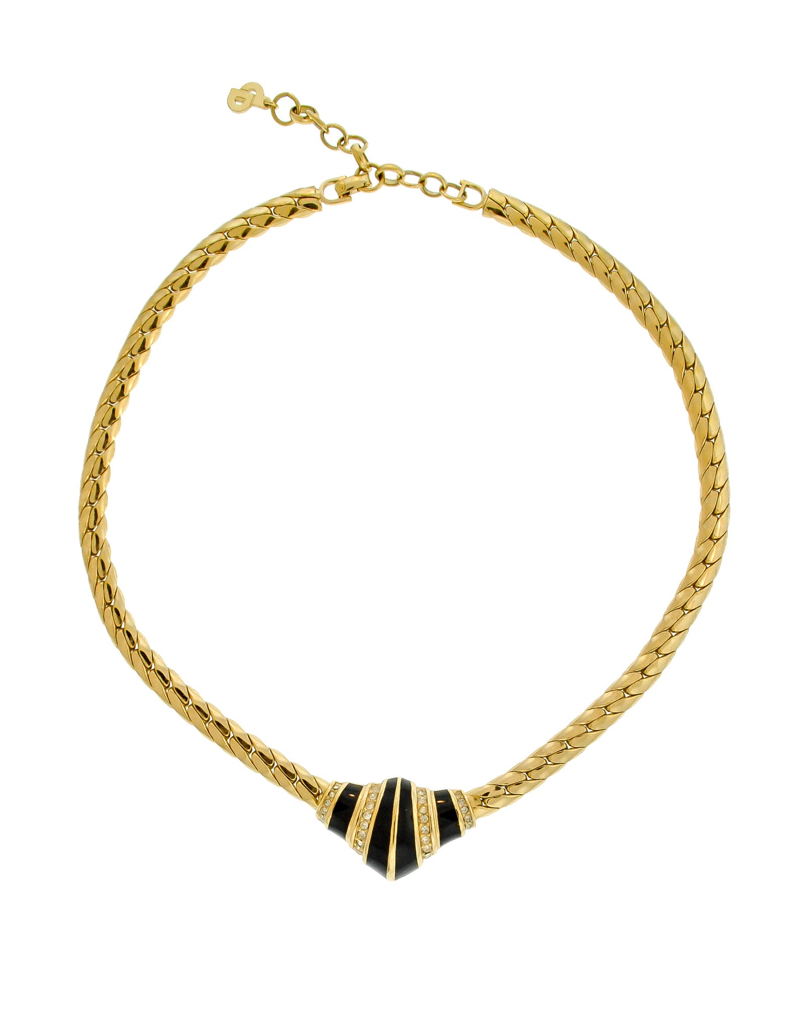 Christian Dior Vintage Black Enamel Rhinestone Gold Necklace - Amarcord Vintage Fashion
 - 1