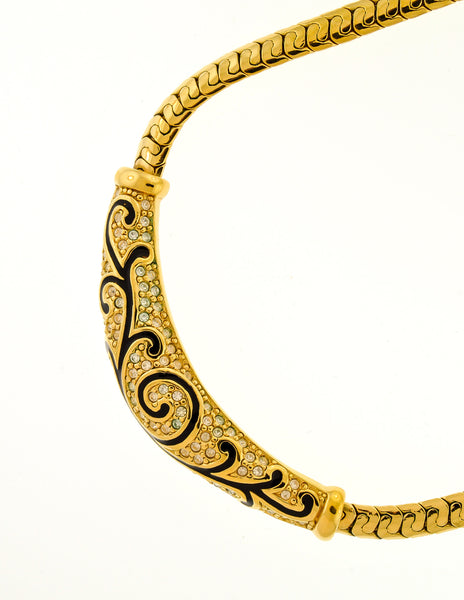 Christian Dior Vintage Black & Gold Rhinestone Enamel Necklace - Amarcord Vintage Fashion
 - 5