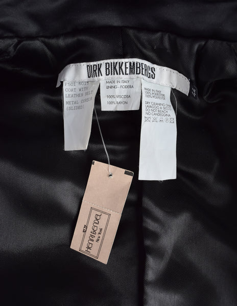 Dirk Bikkembergs Vintage AW 1997 Black Satin Belted Zip Front Coat