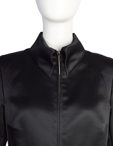Dirk Bikkembergs Vintage AW 1997 Black Satin Belted Zip Front Coat