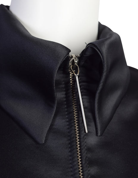 Dirk Bikkembergs Vintage AW 1997 Black Satin Belted Zip Front Coat