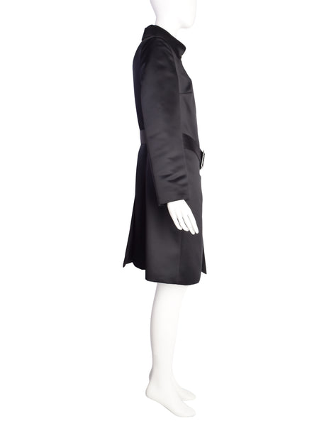 Dirk Bikkembergs Vintage AW 1997 Black Satin Belted Zip Front Coat
