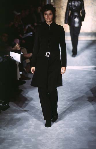 Dirk Bikkembergs Vintage AW 1997 Black Satin Belted Zip Front Coat