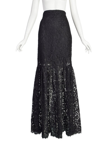 Dolce & Gabbana Vintage Black Chantilly Lace Fit and Flare Mermaid Trumpet Maxi Skirt