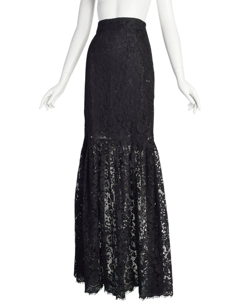 Dolce & Gabbana Vintage Black Chantilly Lace Fit and Flare Mermaid Trumpet Maxi Skirt
