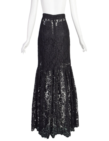 Dolce & Gabbana Vintage Black Chantilly Lace Fit and Flare Mermaid Trumpet Maxi Skirt