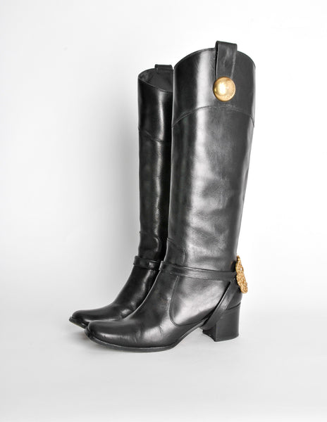 Dolce & Gabbana Vintage Black & Gold Leather Boots