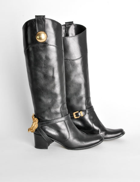 Dolce & Gabbana Vintage Black & Gold Leather Boots