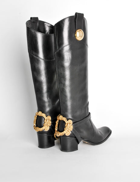 Dolce & Gabbana Vintage Black & Gold Leather Boots