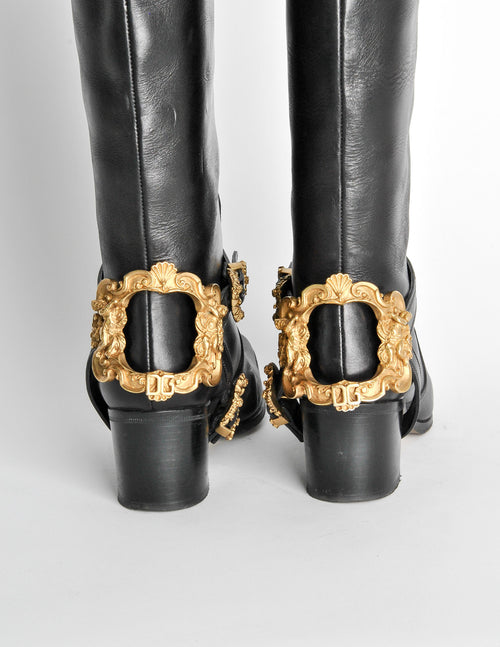 Dolce & Gabbana Vintage Black & Gold Leather Boots – Amarcord