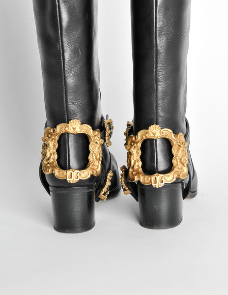 Dolce & Gabbana Vintage Black & Gold Leather Boots