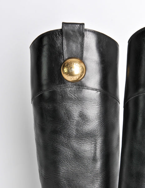 Dolce & Gabbana Vintage Black & Gold Leather Boots
