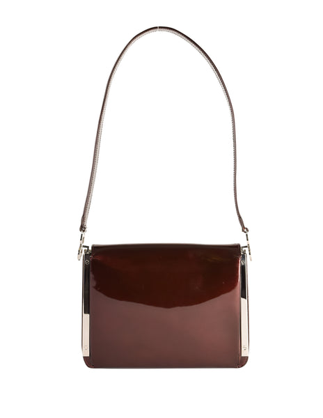 Dolce & Gabbana Vintage 1990s Burgundy Patent Leather Silver Logo Shoulder Bag