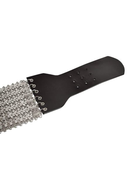 Dolce & Gabbana Vintage Black Leather and Silver Tab Link Chain Wide Belt
