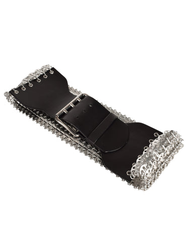 Dolce & Gabbana Vintage Black Leather and Silver Tab Link Chain Wide Belt