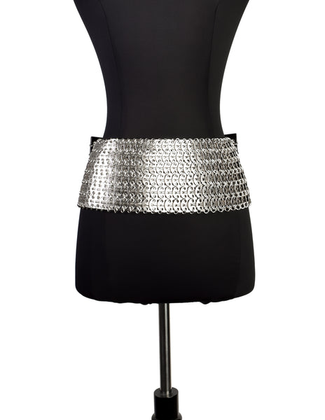Dolce & Gabbana Vintage Black Leather and Silver Tab Link Chain Wide Belt