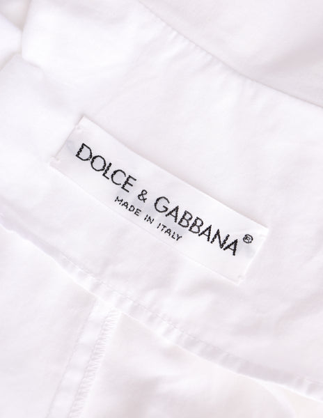Early Dolce & Gabbana Vintage SS 1989 White Crochet Panel Dramatic Collar Button Up Shirt