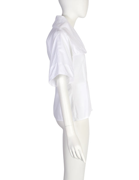 Early Dolce & Gabbana Vintage SS 1989 White Crochet Panel Dramatic Collar Button Up Shirt