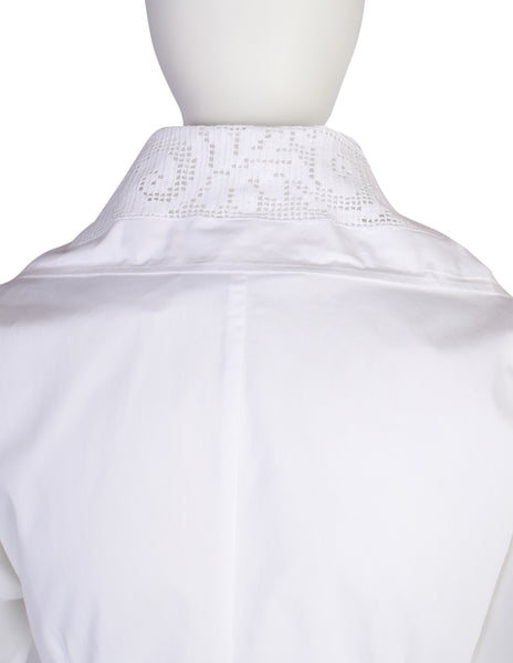 Early Dolce & Gabbana Vintage SS 1989 White Crochet Panel Dramatic Collar Button Up Shirt