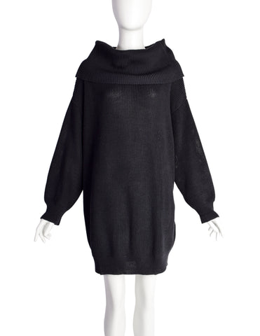 Donna Karan Vintage 1980s Oversized Black Knit Cotton Sweater