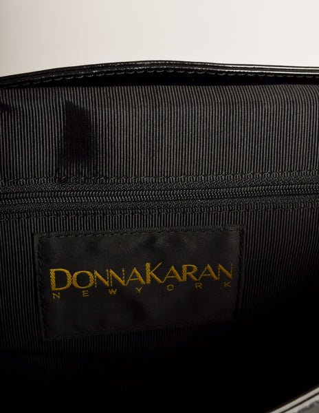 Donna Karan Vintage Black Patent Leather Gold Hardware Crossbody Clutch Bag