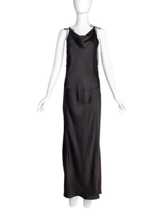 Donna Karan Vintage 1990s Black Bias Charmeuse Full Length Dress