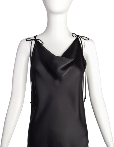 Donna Karan Vintage 1990s Black Bias Charmeuse Full Length Dress