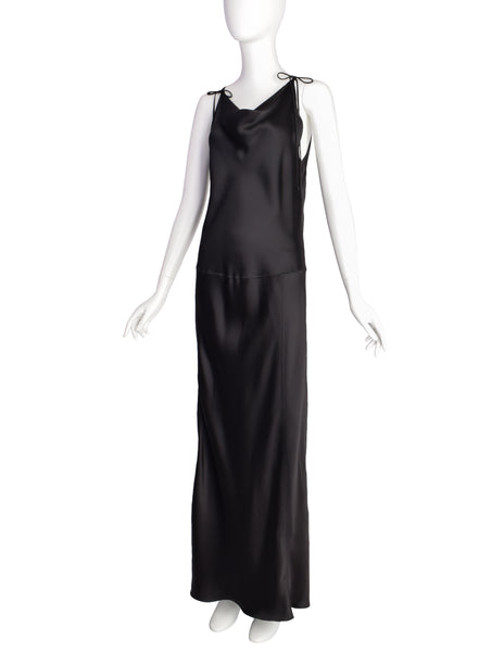 Donna Karan Vintage 1990s Black Bias Charmeuse Full Length Dress