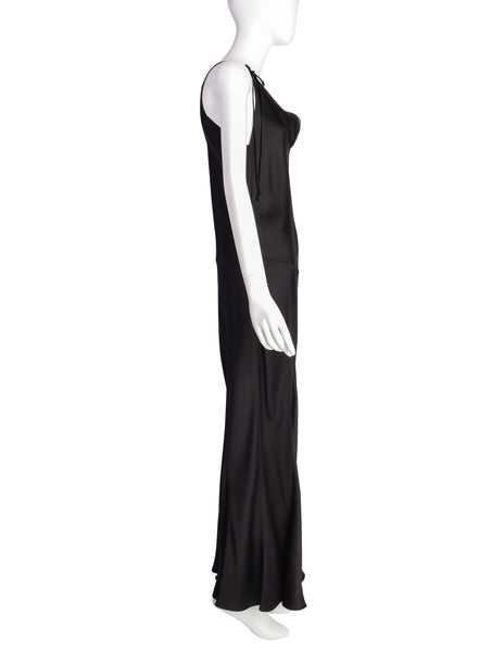 Donna Karan Vintage 1990s Black Bias Charmeuse Full Length Dress