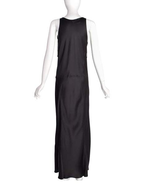 Donna Karan Vintage 1990s Black Bias Charmeuse Full Length Dress