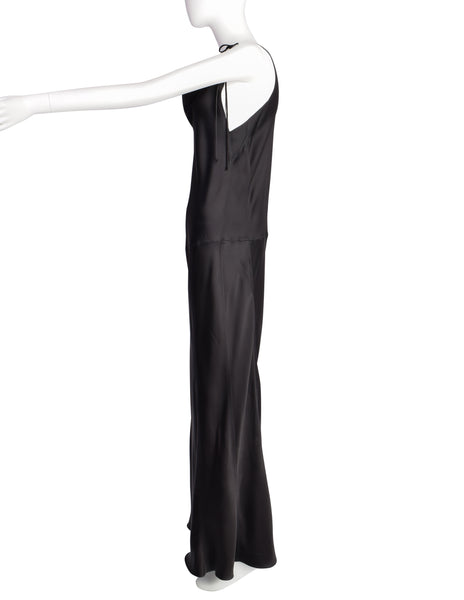 Donna Karan Vintage 1990s Black Bias Charmeuse Full Length Dress
