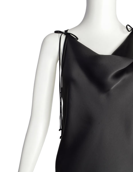 Donna Karan Vintage 1990s Black Bias Charmeuse Full Length Dress