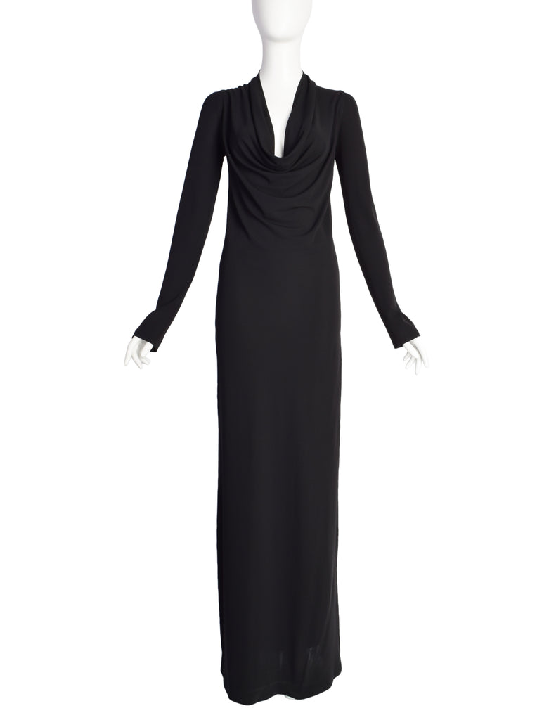 Donna Karan Vintage 1990s Black Rayon Jersey Body Con Dress Gown with Amarcord Vintage Fashion Donna Karan Vintage 1990s Black Rayon Jersey Body Con Dress Gown with Amarcord Vintage Fashion