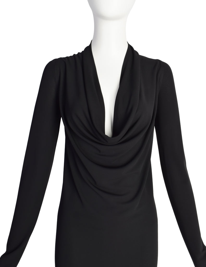 Donna Karan Vintage 1990s Black Rayon Jersey Body Con Dress Gown with Amarcord Vintage Fashion Donna Karan Vintage 1990s Black Rayon Jersey Body Con Dress Gown with Amarcord Vintage Fashion