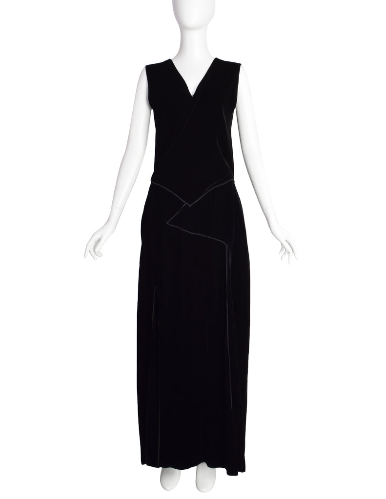 donna karan long dresses Donna Karan Vintage 1990s Surplice Paneled Black Velvet Maxi Dress – Amarcord Vintage Fashion
