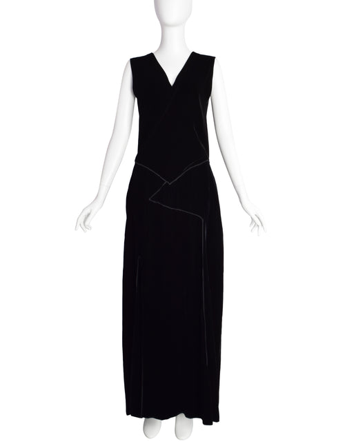 Donna Karan Vintage 1990s Surplice Paneled Black Velvet Maxi Dress   Amarcord Vintage Fashion
