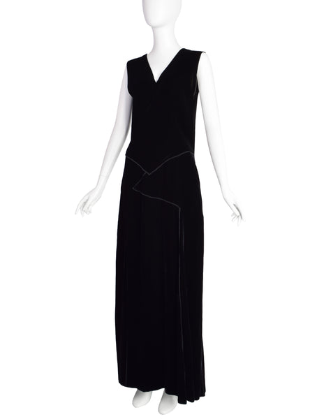 Donna Karan Vintage 1990s Surplice Paneled Black Velvet Maxi Dress