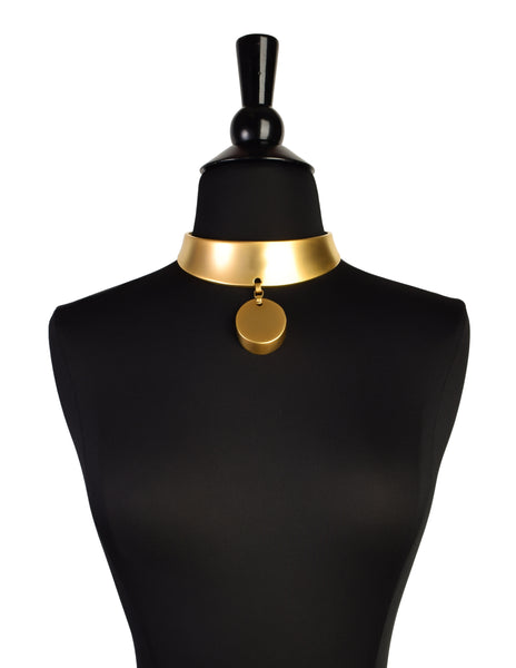 Donna Karan Robert Lee Morris Vintage Matte Gold Tag Collar Choker Necklace