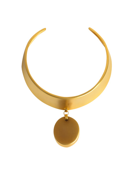 Donna Karan Robert Lee Morris Vintage Matte Gold Tag Collar Choker Necklace