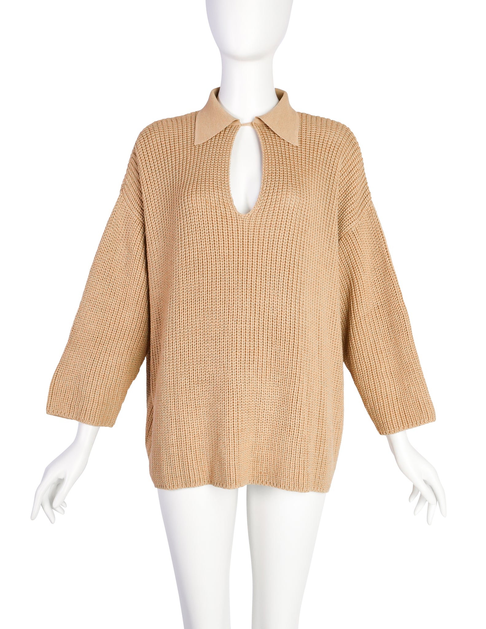 Donna Karan Vintage 1980s Beige Wide Cut Knit Sweater