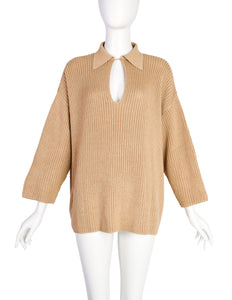 Donna Karan Vintage 1980s Beige Wide Cut Knit Sweater