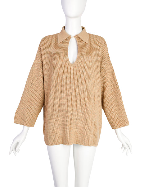 Donna Karan Vintage 1980s Beige Wide Cut Knit Sweater
